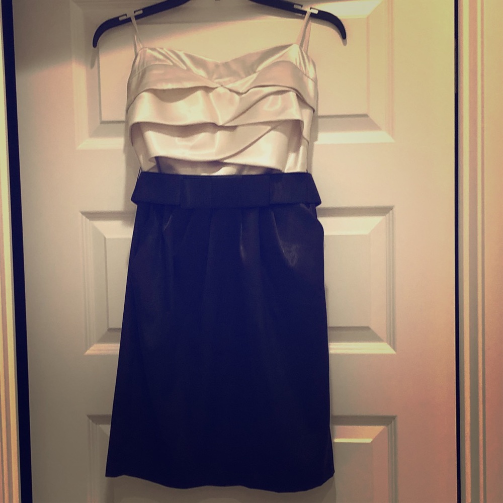 Black and white strapless party dress